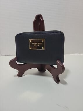 Michael Kors Zip Around Black Pebbled Leather Wallet